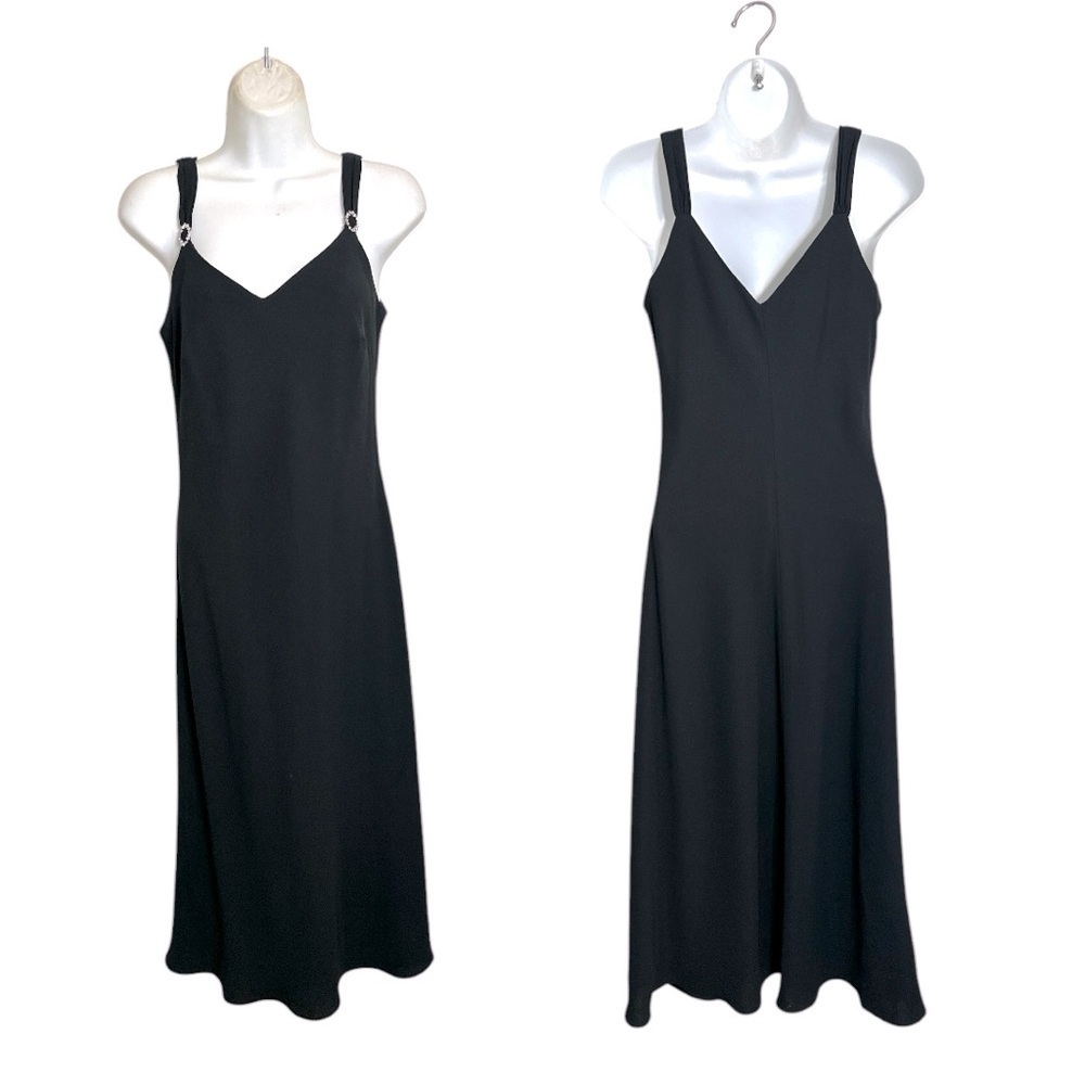 Evan Picone Black Slip Midi Dress - Size 6 - Picture 1 of 3